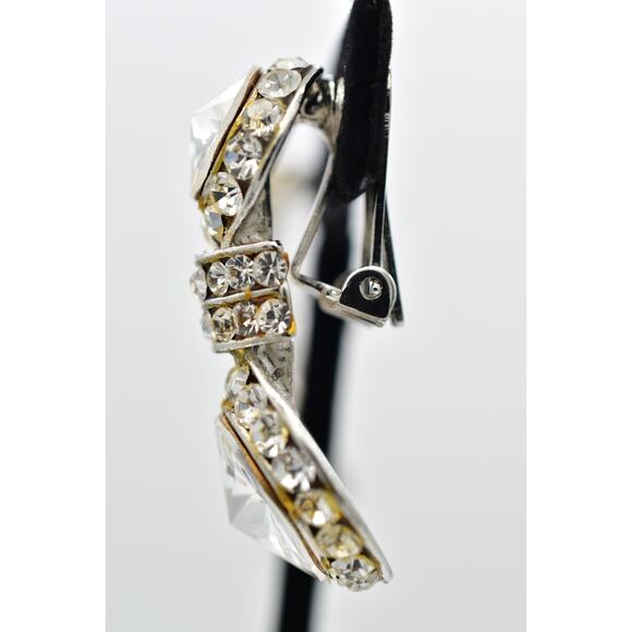 Vintage Crystal Clip On Earrings Rhinestone Drop Shiny Channel Chunky 1980s 9H - Picture 11 of 12